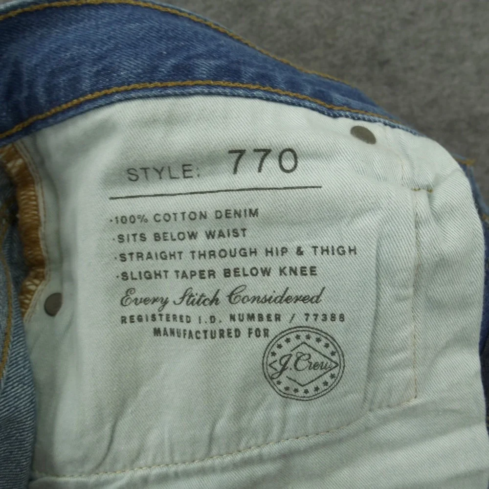 J Crew Jeans 770 Mens 33 Blue Slim Straight Mid Rise Denim Zip Fly